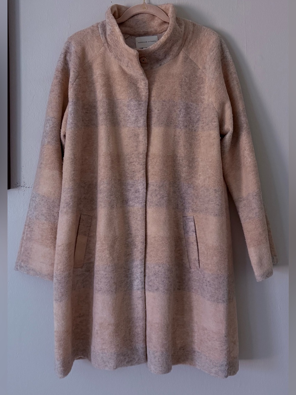 Adrienne Vittadini Blush Stripe Wool-Blend Pea Coat